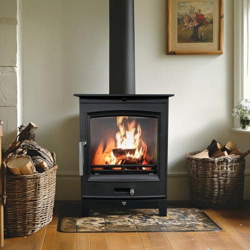Image of NRG DEFRA Approved Multifuel Stove 5KW, Wood Burning Stove & Multifuel For Home, Wood Logs or Smokeless Fuels (430 x 310 x 560mm)