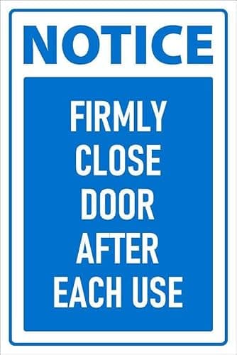Image of Notice, firmly close door after each use, mandatory sign - 1mm flexible Plastic sign (200mm x 150mm)