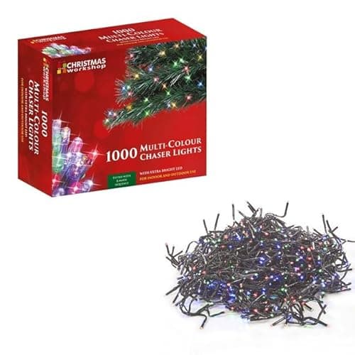 Image of The Christmas Workshop 86350 1000 Multi-Coloured LED Chaser Christmas Lights / Indoor or Outdoor Fairy Lights / 69.9 Metres / 8 Light Modes / Great For Christmas, Weddings & Gardens