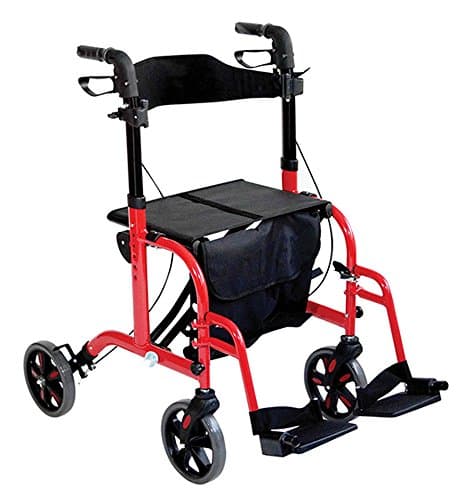 Image of Aidapt Duo Deluxe Red Folding Light Weight 4 Wheeled Rollator Transit Chair Mobility Aid with Seat, Foot Plates, Carry Bag, Lockable Brakes and Puncture Proof Tyres for Indoor and Outdoor use.