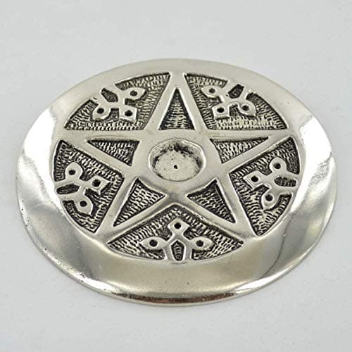 Image of Pentagram Incense Plate Silver Style Bedroom Living Room Fragrance Home Decor Candles Mythical Symbol Magic Witch Celtic Pagan Wiccan W11.5cm