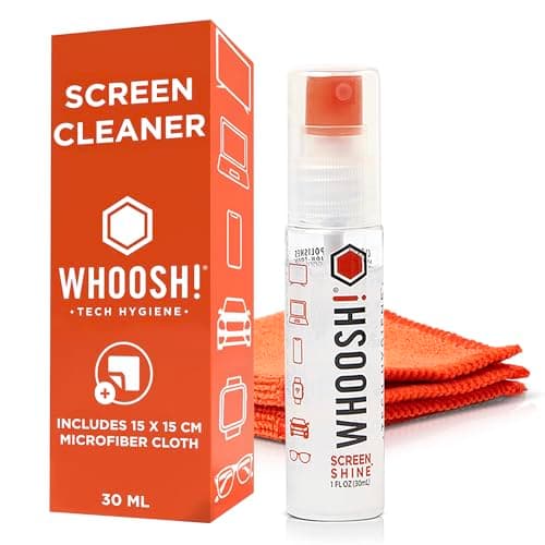 Image of WHOOSH! Screen Shine Go MacBook Screen Cleaner - 30 mL Pocket-Sized, Travel Approved Bottle with Microfiber Cloth - Powerful, Streak-Free Cleaning for Car Screens, Laptop, Glasses, Phone Cleaning Kit