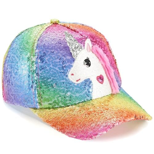 Image of WAWSAM Girls Baseball Cap Kids Hat Unicorn Sequin Baseball Cap Adjustable Toddler Girls Hat Sparkly Summer Sun Hat for Girls Age 3-8 (UK, Age, 4 Years, 8 Years, Sequin Purple & Green)