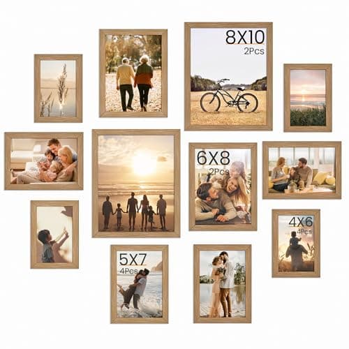 Image of Feihorrm Oak Picture Frames Set of 12, Photo Frames Multiple Pictures, Wall & Tabletop Collage Photo Frame, Multi Size Picture Frame Includes Four 4x6, Four 5x7, Two 6x8, Two 8x10