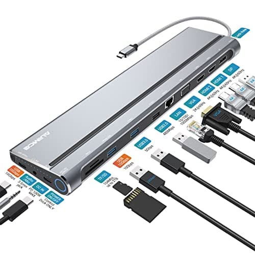 Image of USB C Docking Station Triple Monitor, Laptop Docking Station with 2 HDMI, DP, VGA, Ethernet, USB3.2 Gen2 10Gbps,100W PD, SD/TF/USB 3.0 Ports for Dell Hp Thinkpad Thunderbolt Windows Computer