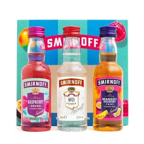 Image of Smirnoff Flavoured Vodka Gift Set - Official Red Label No 21, Mango & Passionfruit, Raspberry Crush, 3x 5cl - Mini Cocktail Alcohol Gift Set, Birthday - Vodka Gifts for Women, Men, Fathers Day
