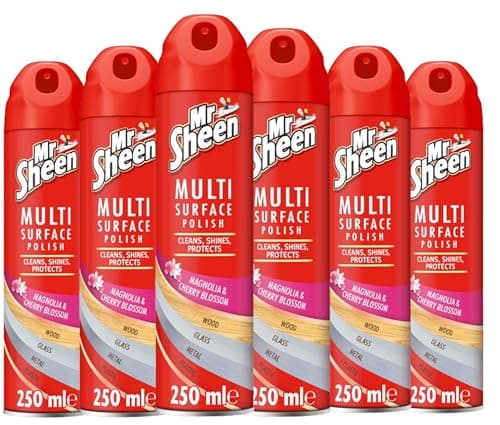 Image of Mr Sheen Multi Surface Polish Spray, for Use on Wood, Plastic, Glass and Metal, Scent: Magnolia & Cherry Blossom 250ml, Pack of 6