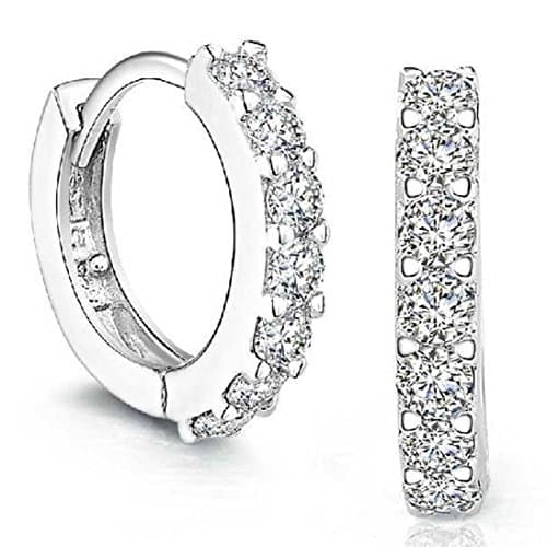 Image of Row_120cc Women's Sterling Silver Ear Hoop Earrings Ear Stud (J)