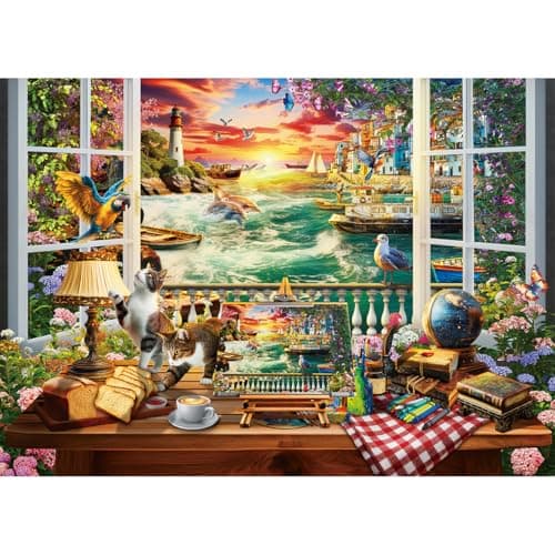 Image of HUADADA Jigsaw Puzzles for Adults 1000 Pieces Family Interactive Games 1000 Piece Jigsaw Puzzles for Adults-Fairy Tale Outside the Window