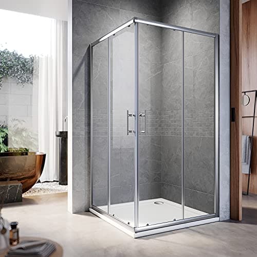Image of ELEGANT 900 x 900 mm Sliding Corner Entry Shower Enclosure 6mm Extra Toughened Safety Glass Sliding Cubicle Door
