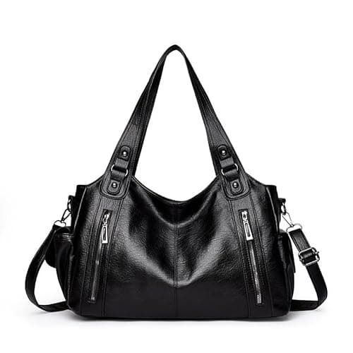 Image of HiTotes Leather Tote Bags for Women Hobo Bags Leather Handbag Satchel Bag Women's Top-handle Bags Slouchy Shoulder Bag Cross Body Bag