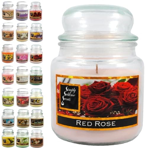 Image of SIMPLY SUBLIME SCENTS - Luxury Scented Candle - Exceptional Fragrance Oil - Medium Glass Jar, Up to 76 Hours - Clever Wax Formula for a Long, Clean & Even Burn - Red Rose - Cotton Wick