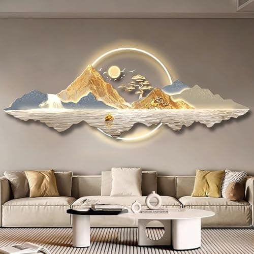 Image of Valdoza 3d Relief Led Decorative Painting, Lighted Landscape Hanging Mural Paintings, Home Decorative Painting with Led Light for Living Room Bedroom(E,WxH 100x37cm/39.3x14.5in)