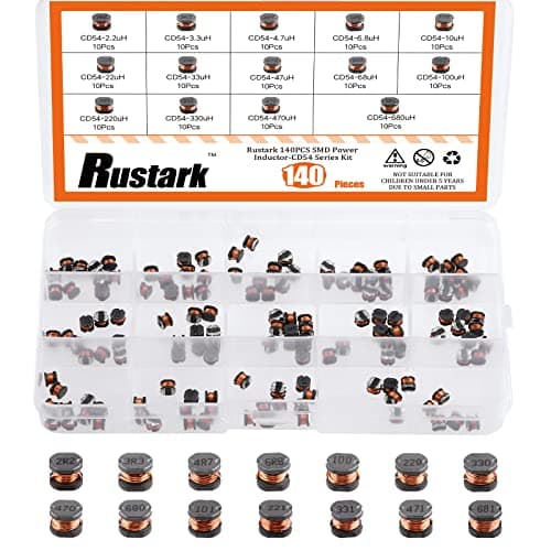 Image of Rustark 141Pcs 14 Values CD54 SMD Power Inductors Assortment Kit with Storage Box 2.2uH - 680uH Chip Inductors 5.8mm Wire Wound Chip