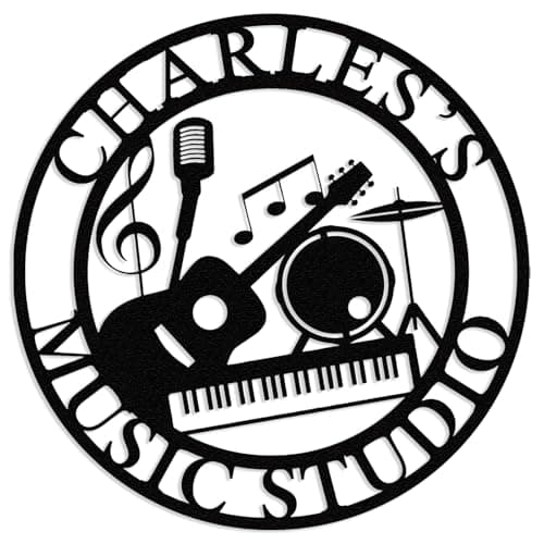 Image of Personalized Music Metal Sign, Black Metal Musical Instruments Wall Art, Custom Name Studio Plaque, Studio & Living Room Decor, Gift for Musicians (A)