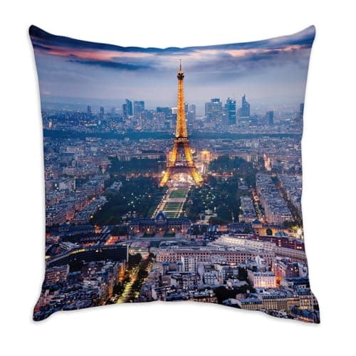 Image of White Velvet Cushion - Paris Eiffel Tower City Monument France Night Lumieres - 40 x 40 cm - Velvet Feel - Cover and Cushion Included