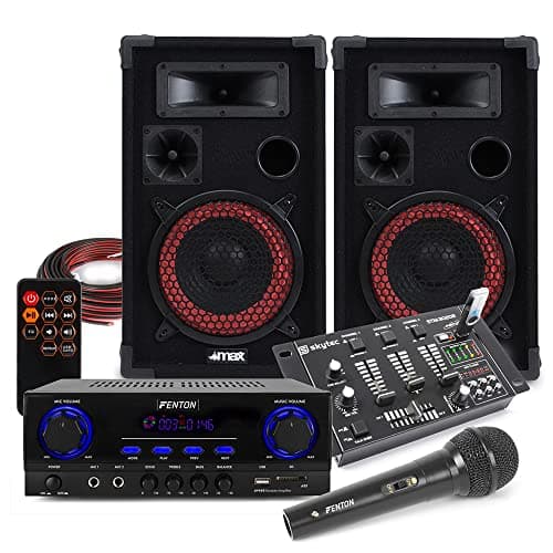 Image of Max 8" Passive DJ Speaker System with AV440 Bluetooth Karaoke Amplifier, Wired Microphone & Compact USB Mixer - Complete Home DJ & Karaoke Audio Solution