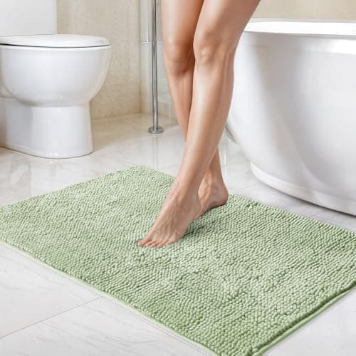 Image of Emma Barclay Noodle Soft Touch Non-Slip Bathroom Rug in Sage Green - Bath Mat 45x75cm