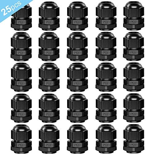 Image of QitinDasen 25Pcs Premium Nylon PA66 PG11 Cable Gland, 5-10mm Adjustable IP68 Waterproof Cable Glands Joints, Black