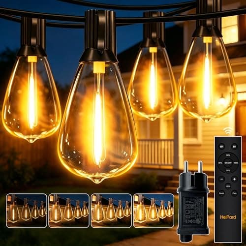 Image of HeiPard Festoon Lights Outdoor 10M/32FT, ST38 Garden Lights Main Powered with 15+1 LED Bulbs, IP45 Waterproof Connectable LED String with Timer, 2200K Warm White Lights for Patio Party Balcony