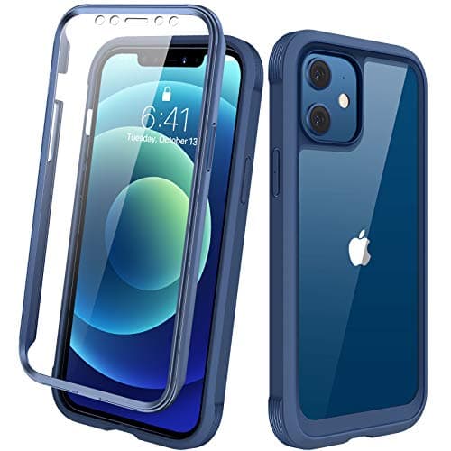 Image of Diaclara Case Compatible with iPhone 12/12 Pro, 360° Full Body with Built-in Screen Protector Touch Sensitive Shockproof Bumper Case Cover Clear-Back Designed Compatible for iPhone 12 6.1"-Dark Blue