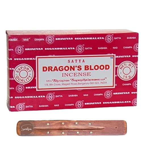 Image of Satya Nag Champa Dragons Blood Incense Sticks | x12 pack | with SAMASIA incense sticks holder | Used for Dromatherapy, Spa, Yoga, Weddings, Meditation, Healing, Positivity and Relaxation