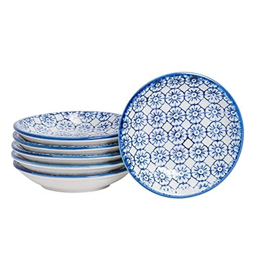 Image of Nicola Spring Hand-Printed Sauce Dishes - 10cm - Navy - Pack of 6 - Decorative Porcelain Side Dipping Dish for Soy Sauce, Seasoning, Chutney, Condiments