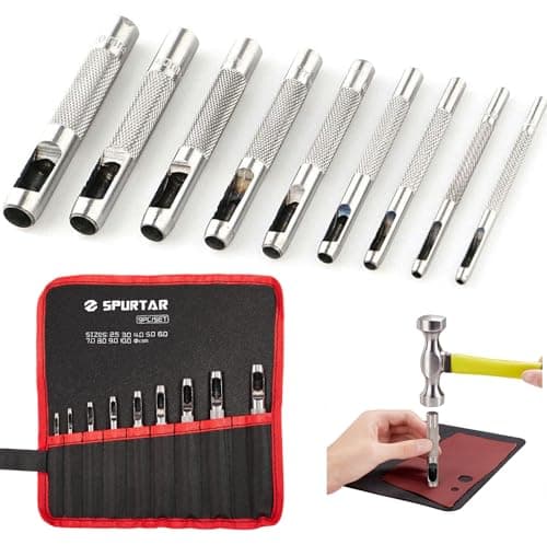 Image of Spurtar 9 Pcs Steel Hollow Punch Set 2.5-10mm Heavy Duty Round Leather Hole Punching Tool for Watch Cloth Belt Gaskets w/Storage Bag
