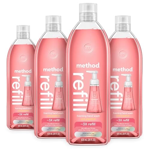 Image of Method Foam Soap Refills, Pink Grapefruit, Recyclable Bottle, 28 oz, 4 Pack