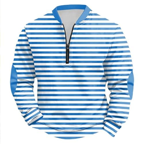 Image of Generisch 2026 Clothing Striped Half Zip Sweatshirt Long Sleeves Crew Neck Casual Sports Jumper Streetwear Top, blue, S