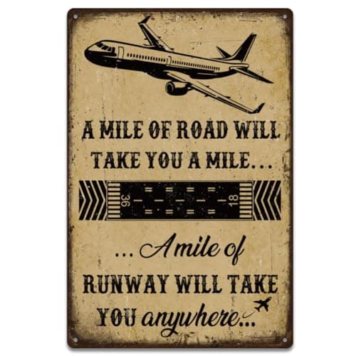 Image of SUPERDANT Airplane Metal Signs Airplane Travel Tin Sign Vintage Metal Wall Plaques Pilots Poster Vintage Art Decor A Mile of Road Will Take You a Mile for Living Room Bedroom Retro Decoration