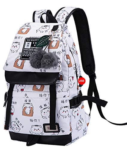 Image of SellerFun Teenage girls' Backpack Middle School Students Bookbag Outdoor Daypack With USB charge Port (1# White, 20 Liters)