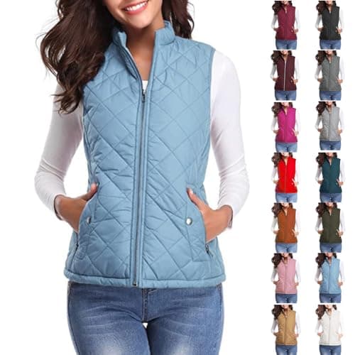 Image of Best Cyber of Monday Deals Women'S Plus Size Gilet Long Sleeveless Waistcoat Women Ladies Sleeveless Jumper Pale Blue Jacket Women Mid Length Coat Women Ladies Long Guillets Lightning Deals Day