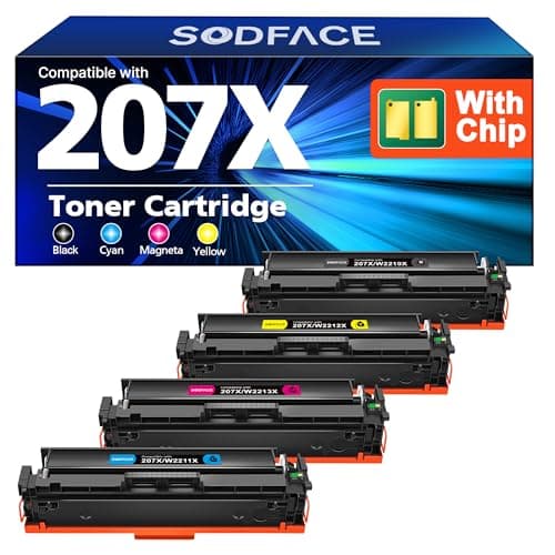 Image of SODFACE 207X 207A Toner Cartridge Multipack for HP 207X 207A 207 Toner for HP Color Laserjet Pro MFP M283fdw M255dw M282nw M283cdw M283fdn M255nw (Black Cyan Yellow Magenta, 4-Pack, With Chip)