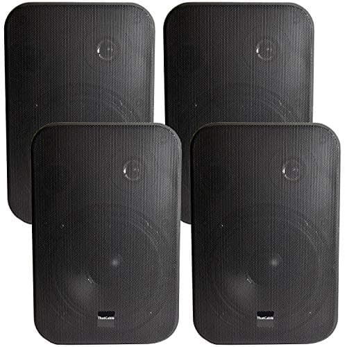 Image of (2 PAIRS) 4x BLACK 6.5” 200W Stereo Loud Speakers & Wall Mounting Brackets –8Ohm Low Impedance– 2-Way Hi-Fi Background/Surround Sound Powerful MOISTURE RESISTANT Speaker Set – 27cm x 18cm