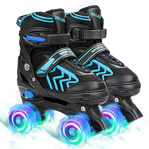 Image of Roller Skates for Kids Adjustable Kids Roller Skates with Light Up Wheels, Fun Illuminating for Boys Girls, Suitable for Both Indoor and Outdoor Use (Black/Blue, Small/UK 11-1/)