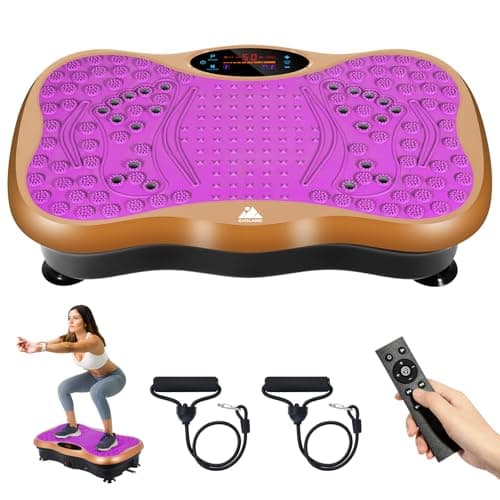 Image of EVOLAND Vibration Plate Exercise Machine, Vibration Fitness Trainer with Bluetooth Speaker 5 Program Modes 2 Resistance Bands, Home Exercise Equipment for Fitness Body Toning-Purple
