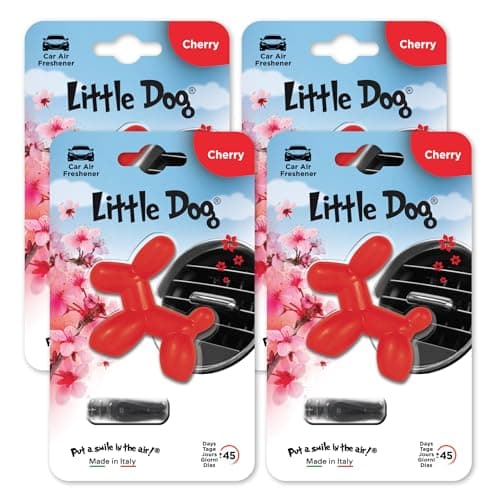 Image of Little Dog Car Air Freshener By Little Joe, 45-Day Long-Lasting Fragrance, Strong Scented Novelty Dog Vent Clip for Car Interior Home & Office - 4 Pack Cherry (Red)