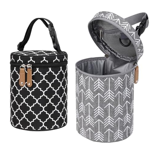 Image of ULVBABI Insulated Baby Bottle Thermal Bag, Portable Breast Milk Cooler Bag Fits 4 Baby Bottles with Ice Pack & Shoulder Strap, Tote Storage Bag Portable Milk Bottle Holder & Carrier (Black & Grey)