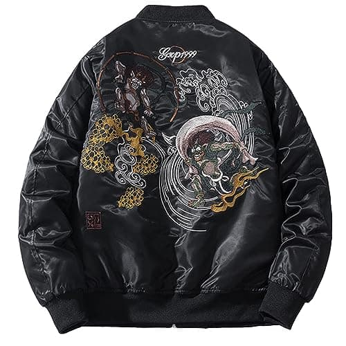 Image of XYXIONGMAO Cyberpunk Streetwear Bomber Jackets Windbreaker Techwear ghost embroidery pattern Clothes Flight Jacket for Men, Black, M