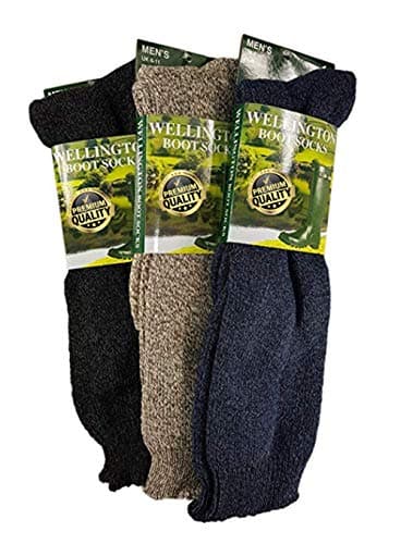 Image of Mega_JumbleSale® Mens 3 & 6 Pairs Welly Boot Liners Socks Long Wellington Wool Mix Camping Gardening Sock Size UK 6-11 (3 Pairs of Assorted Socks)