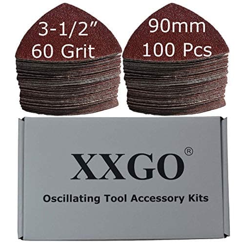 Image of XXGO 100 Pcs 60 Grits 90mm Triangular Sanding Pads for Wood Sanding Fit 3.5 Inch Oscillating Multi Tool Sanding Pads XG902060U