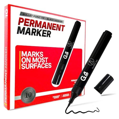 Image of G4GADGET Black Permanent Marker Bullet Tip, Fine Point, Ideal for Plastic, Wood, Metal, and Glass - Durable & Quick-Drying Ink (10) - Packaging May Vary