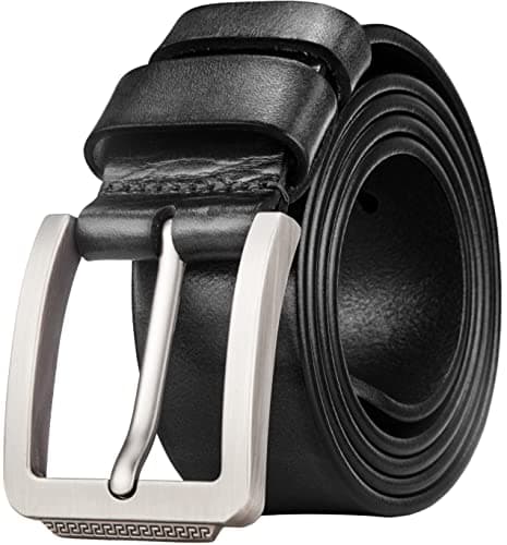 Image of Tolumo Mens Belt Thick Full Grain Leather Belts 1.5" Wide Great for Casual Jeans Dress Work, Adjustable Classic Belt Trim to Fit 658 Black 115cm