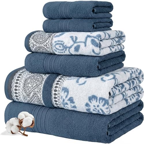 Image of Modern Threads 6 Piece Set, 2 Bath Towels, 2 Hand Towels, 2 Washcloths Yarn Dyed Jacquard/Solid Towel Set Ophelia Blue