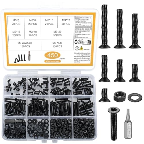 Image of 450 Pcs M3 Bolts and Nuts Set, M3 Countersunk Screw Nuts and Bolts Set with Washers, Torx Flat Head Machine Screws Assortment Kit, Torx Countersunk Head Screws