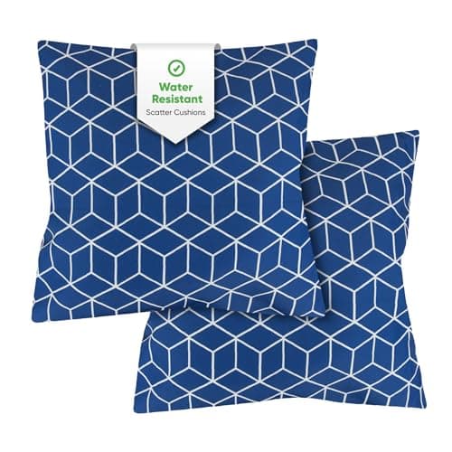 Image of Gardenwize - Pack of 2 Outdoor Scatter Cushions, Garden Furniture Cushions - Covers & Pillows (Blue Cube)
