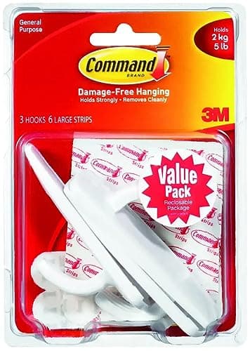 Image of Command Large Plastic Utility Hook, White, 3-Hooks, 6-Strips (17003-3ES)