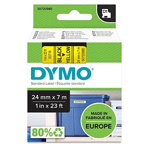 Image of DYMO Authentic D1 Labels | 24mm x 7m Roll | Black Print on Yellow | Self-Adhesive Labels for LabelManager Label Printers