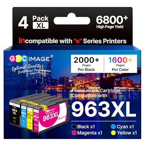 Image of GPC Image 963XL Ink Cartridges Multipack Remanufactured for HP 963 963XL Ink Compatible for HP Officejet Pro 9020 9014 9015 9016 9018 9019 9022 9025 Printers (1 Black 1 Yellow 1 Cyan 1 Magenta,4Pack)